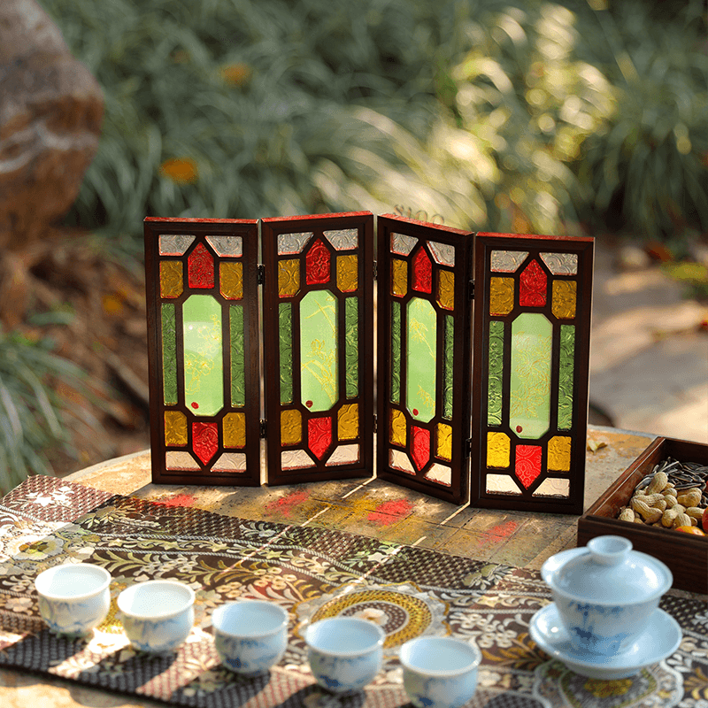 Hand-Embroidered Cantonese Mansion Window Ornament in Sandalwood Frame - SinoCultural -- BXL06WCS174A08 - 