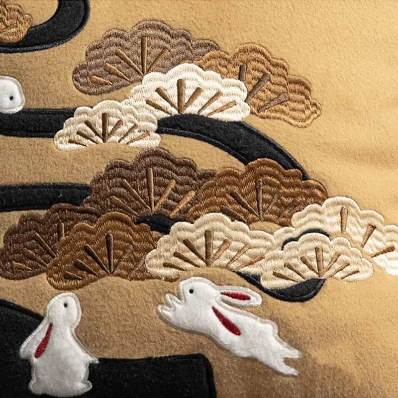 Chinoiserie Embroidery Red Silk Velvet Rabbit Throw Pillow for Sofa - SinoCultural -- SJZBZ074C01 - 