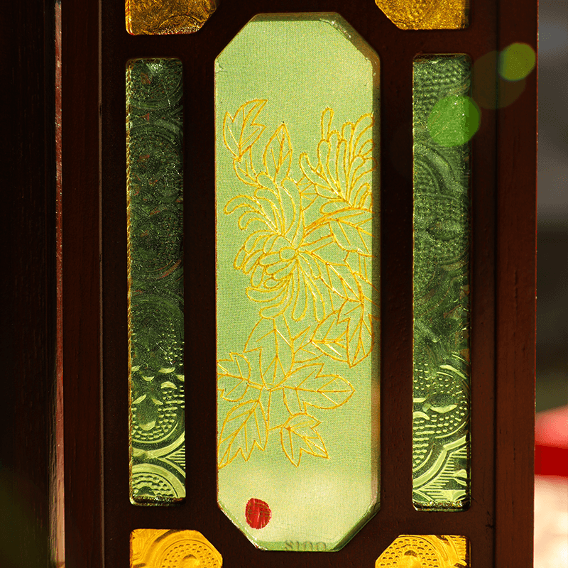 Hand-Embroidered Cantonese Mansion Window Ornament in Sandalwood Frame - SinoCultural -- BXL06WCS174A08 - 