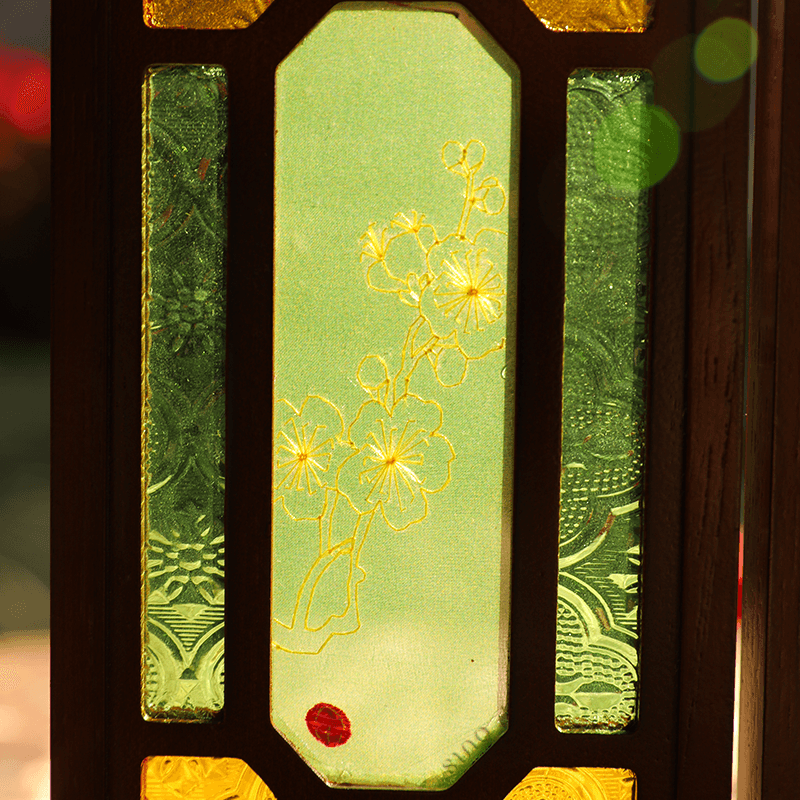 Hand-Embroidered Cantonese Mansion Window Ornament in Sandalwood Frame - SinoCultural -- BXL06WCS174A08 - 