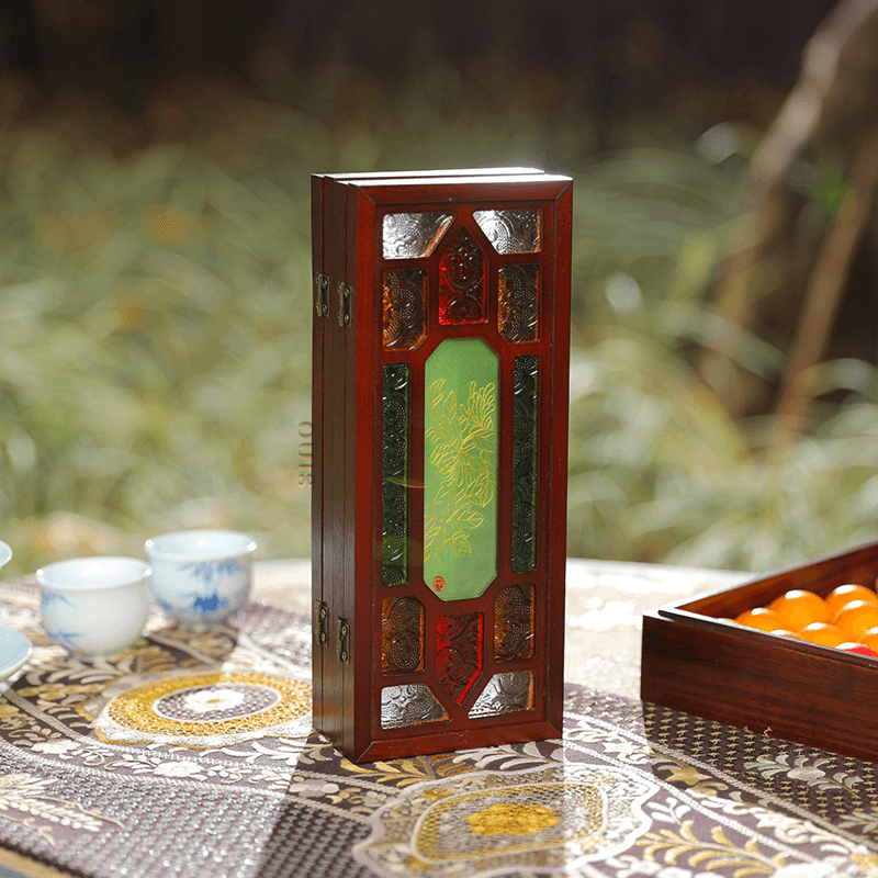 Hand-Embroidered Cantonese Mansion Window Ornament in Sandalwood Frame - SinoCultural -- BXL06WCS174A08 - 