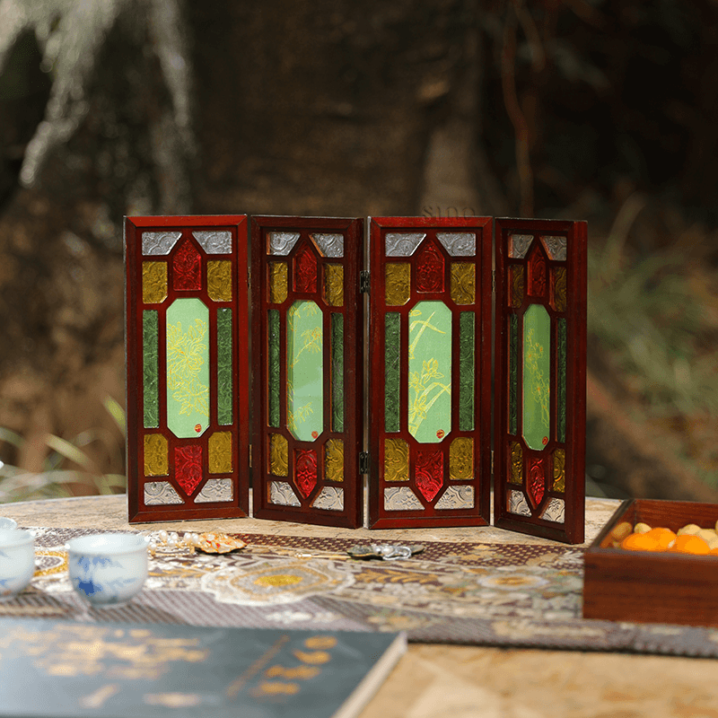 Hand-Embroidered Cantonese Mansion Window Ornament in Sandalwood Frame - SinoCultural -- BXL06WCS174A08 - 