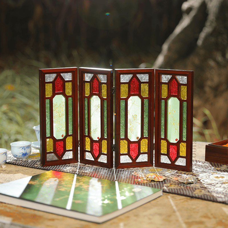 Hand-Embroidered Cantonese Mansion Window Ornament in Sandalwood Frame - SinoCultural -- BXL06WCS174A08 - 