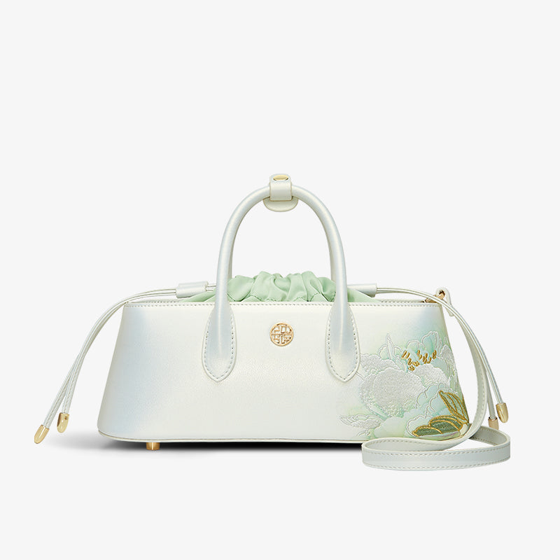 Embroidery Chinese White Lotus Elegance Handbag-Crossbody Bag-SinoCultural-White-Single Bag-P120445-SinoCultural