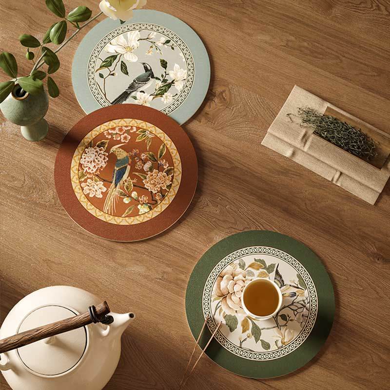 Chinoiserie Diatomite Absorbent Quick-Dry Non-Slip Round Coaster - SinoCultural -- TM026A16 - 