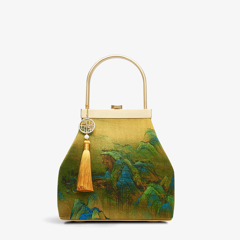 Chinese Painting Mulberry Silk Frame Handbag