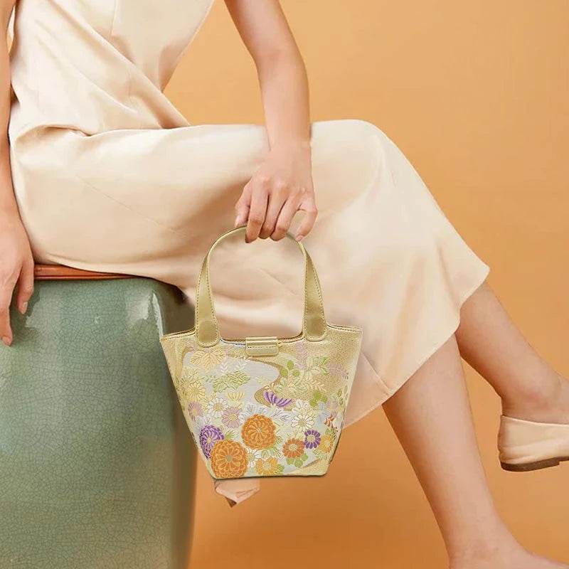 Embroidery Exquisite Floral Luxe Gold Basket Bag - SinoCultural -- P170605 - 