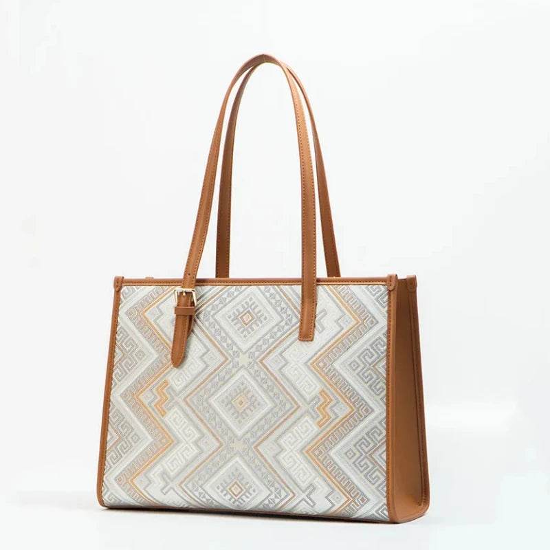 Zhuang Brocade Handicraft Large-Capacity Commuter Tote Bag - SinoCultural