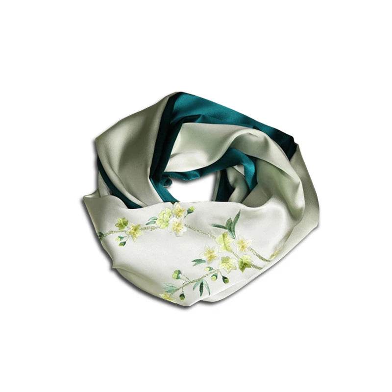 Handcrafted Embroidery Silk Scarf Luxurious 16 Momme Design 155x35cm - SinoCultural