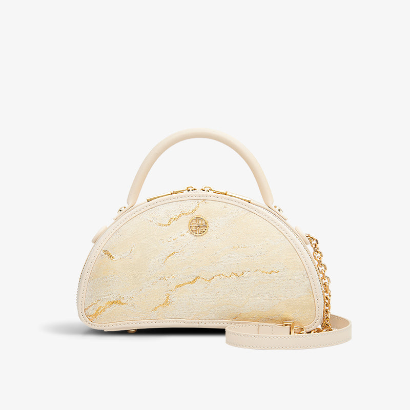 Song Brocade Silk Elegant Semicircle Handbag-Shoulder Bag-SinoCultural-Khaki-Single Bag-P120449-1-SinoCultural