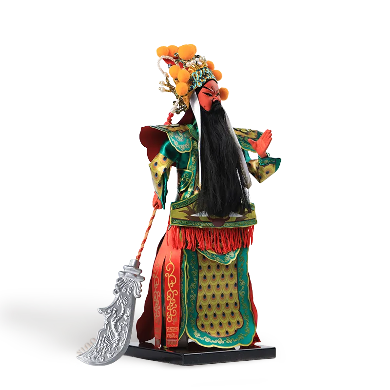 Left side view of 12-inch Peking Opera Guan Yu doll.