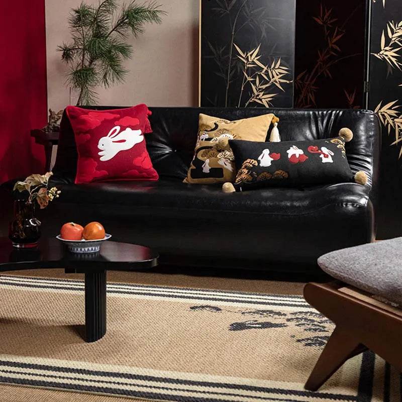 Chinoiserie Embroidery Red Silk Velvet Rabbit Throw Pillow for Sofa - SinoCultural -- SJZBZ074C01 - 
