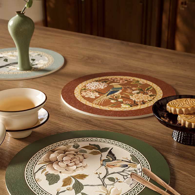 Chinoiserie Diatomite Absorbent Quick-Dry Non-Slip Round Coaster - SinoCultural -- TM026A16 - 