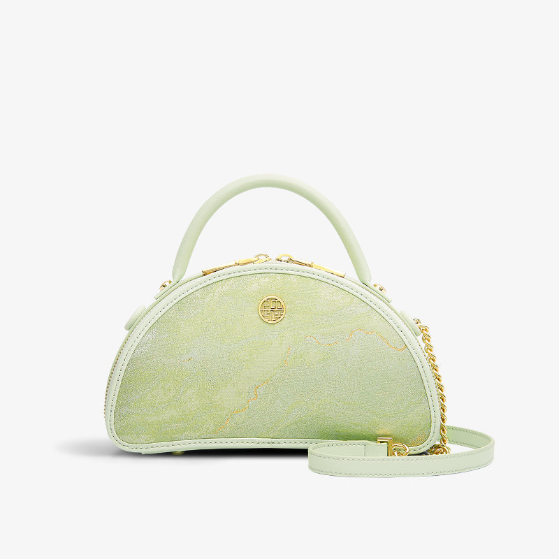 Song Brocade Silk Elegant Semicircle Handbag-Shoulder Bag-SinoCultural-Green-Single Bag-P120449-2-SinoCultural
