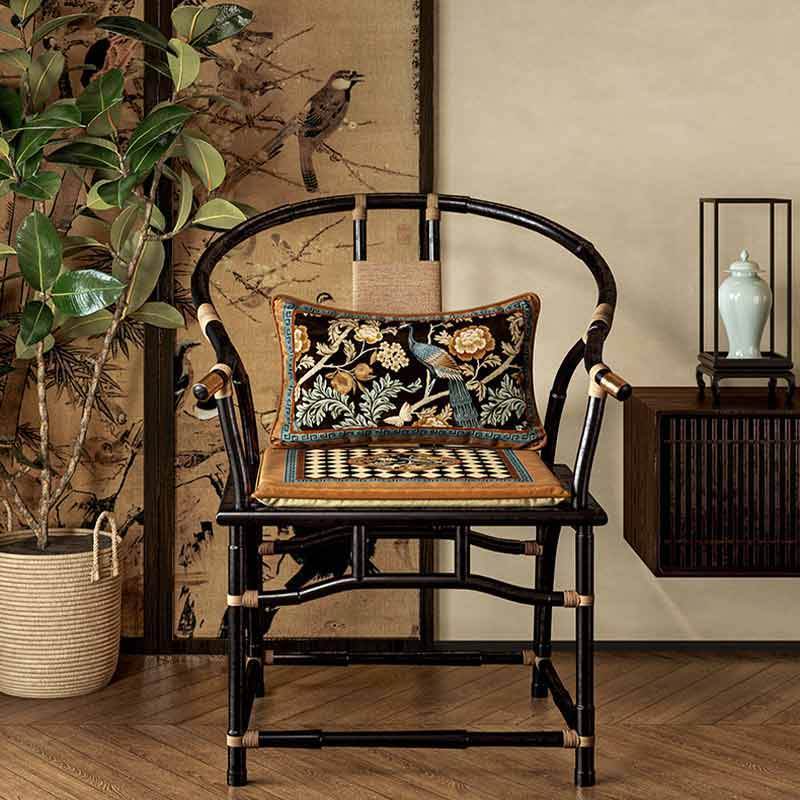 Chinoiserie Vintage Luxury Peacock Pattern Lumbar Pillow - SinoCultural -- WP023A01 - 
