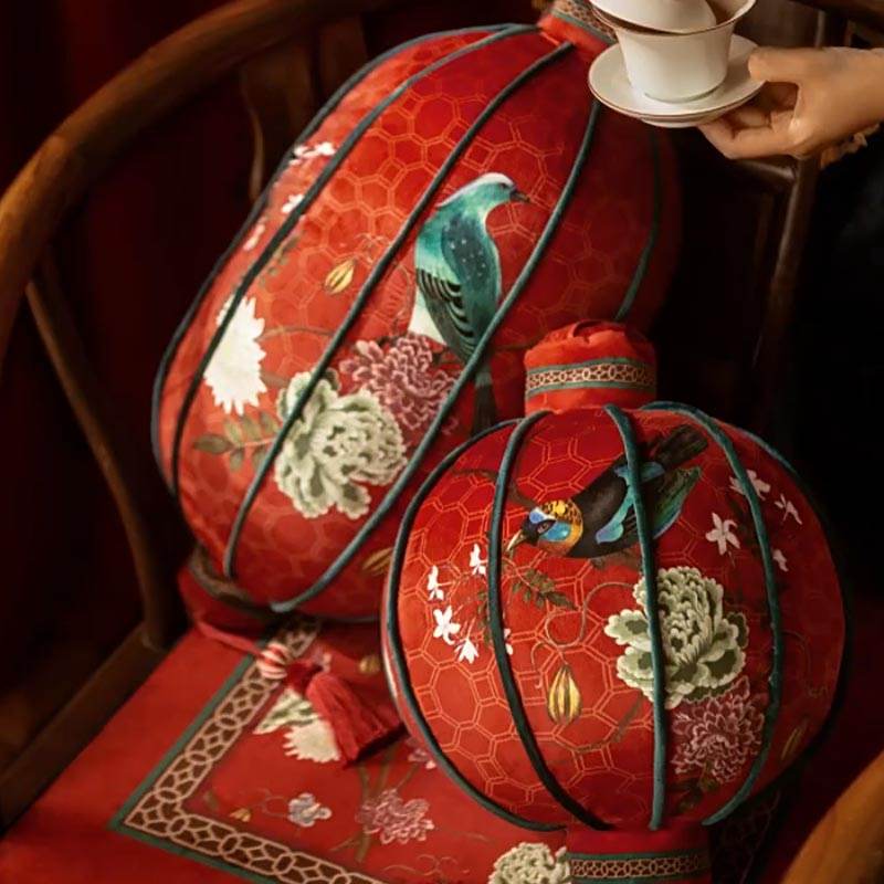 Chinoiserie Red Festive Chinese Lantern Pillow for Living Room - SinoCultural -- SJZBZ020RD01 - 