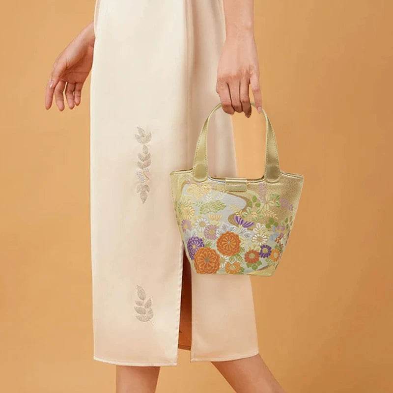 Embroidery Exquisite Floral Luxe Gold Basket Bag - SinoCultural -- P170605 - 