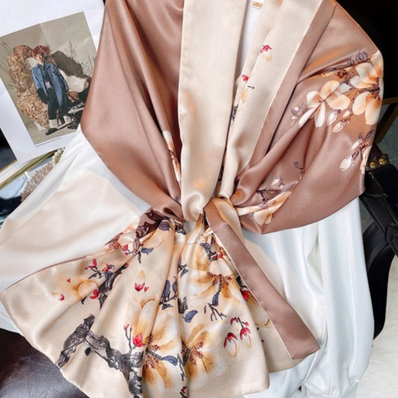 Mulberry Silk Double-sided Color Buckle Scarf 175*53-Scarf-SinoCultural-Champagne-CXFJ012-SinoCultural