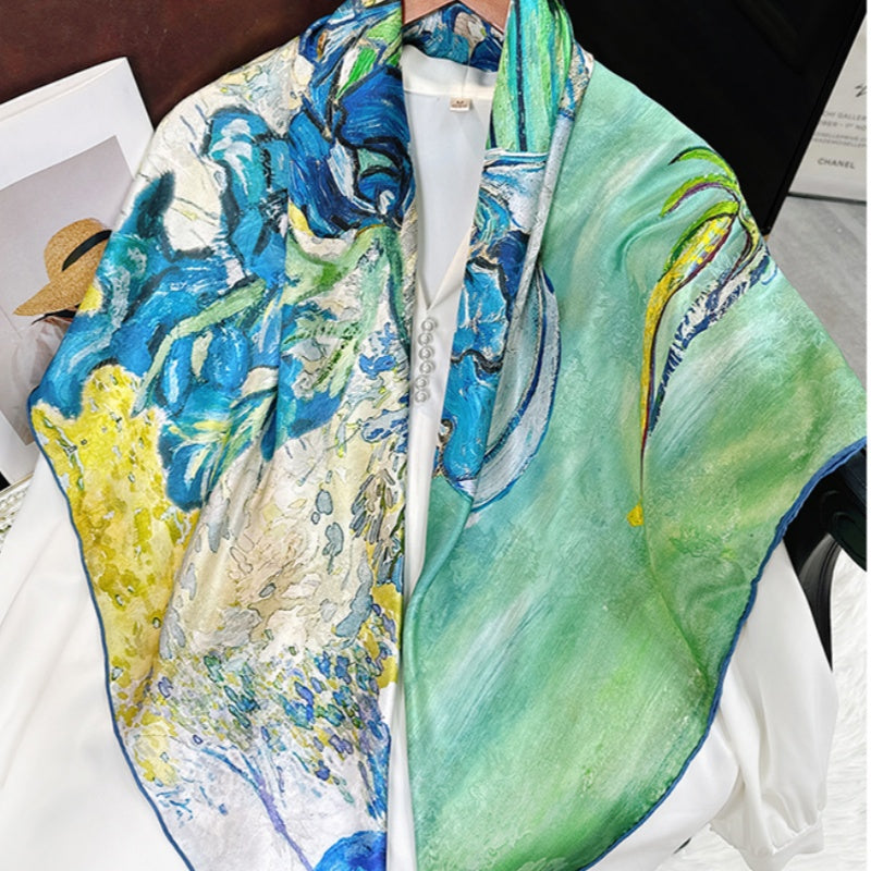 Mulberry Silk Double-sided Color Square Scarf 108-Scarf-SinoCultural-Green-CXFJ016-SinoCultural