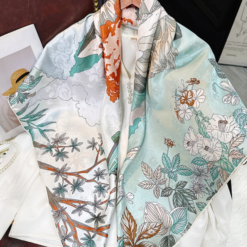 Mulberry Silk Double-sided Pattern Square Scarf 108-Scarf-SinoCultural-Yellow-CXFJ003-SinoCultural