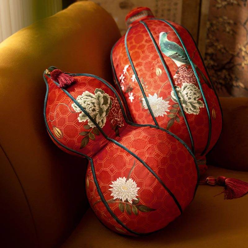 Chinoiserie Red Festive Chinese Lantern Pillow for Living Room - SinoCultural -- SJZBZ020RD01 - 