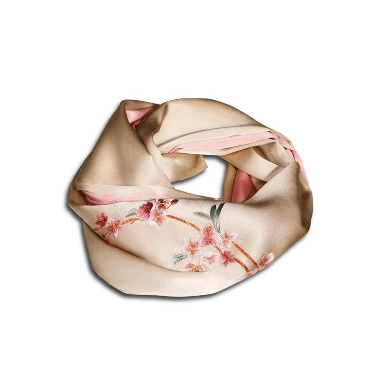 Handcrafted Embroidery Silk Scarf Luxurious 16 Momme Design 155x35cm - SinoCultural