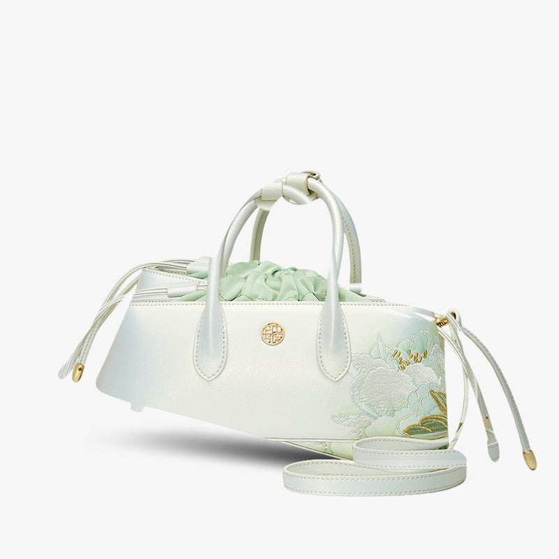 Embroidery Chinese White Lotus Elegance Handbag-Crossbody Bag-SinoCultural-SinoCultural