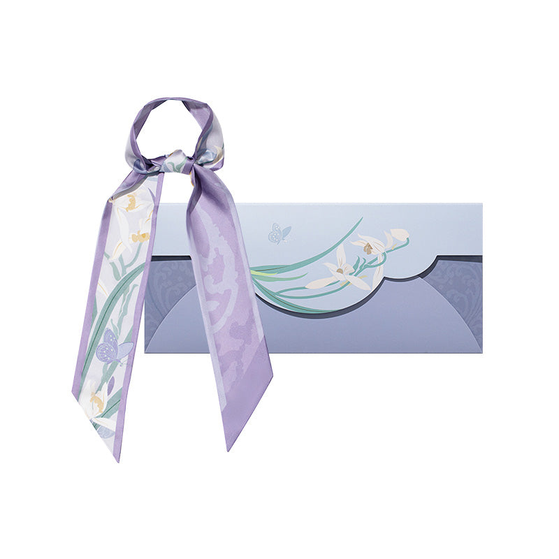 Palace Museum Floral Deity Headband Silk Twilly 120*5.8-Purple-LS006PP-SinoCultural
