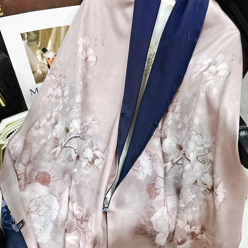 Mulberry Silk Double-sided Color Buckle Shawl Scarf 175*53-Scarf-SinoCultural-Blue-CXFJ009-SinoCultural