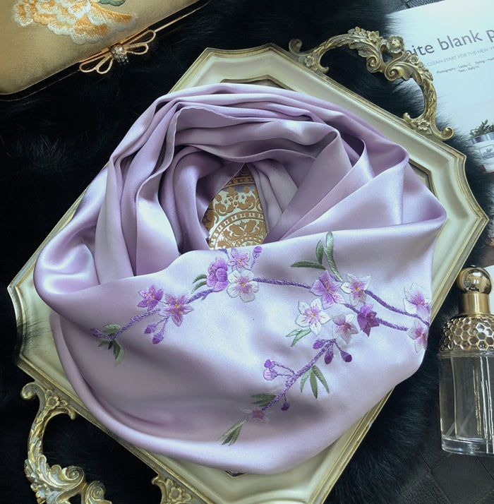 Su Embroidery Handmade Orchid Silk Scarf 155*35-Scarf-SinoCultural-Purple-HYFSJ031A03-SinoCultural