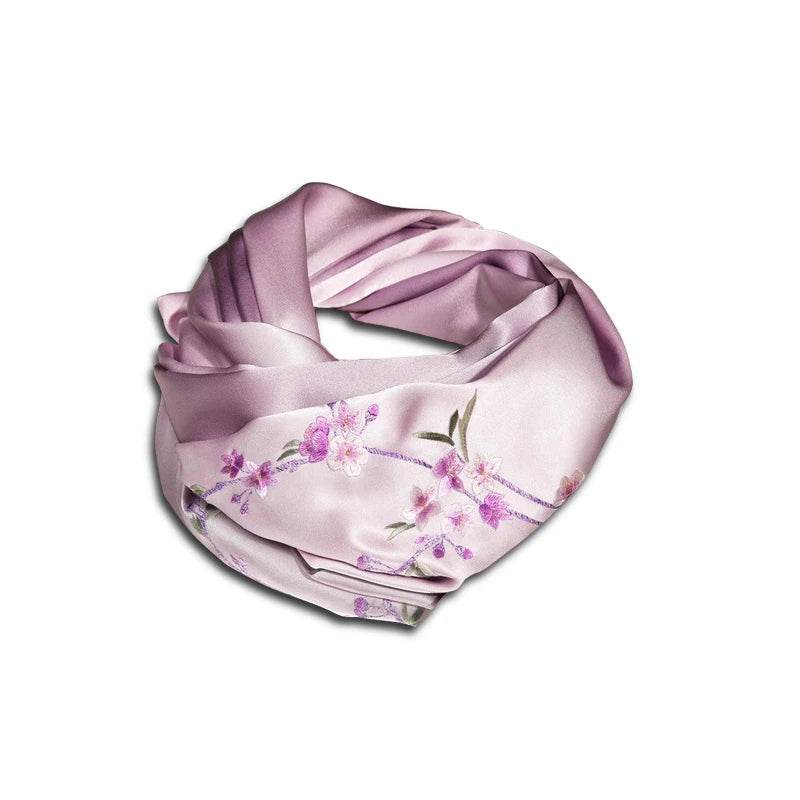 Handcrafted Embroidery Silk Scarf Luxurious 16 Momme Design 155x35cm - SinoCultural