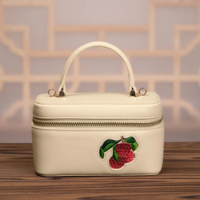 Handcrafted Embroidered Lychee Makeup Bag