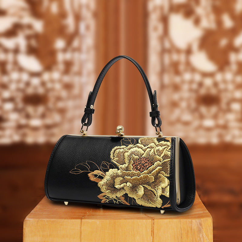 Embroidery Golden Peony Chain Handbag-SinoCultural