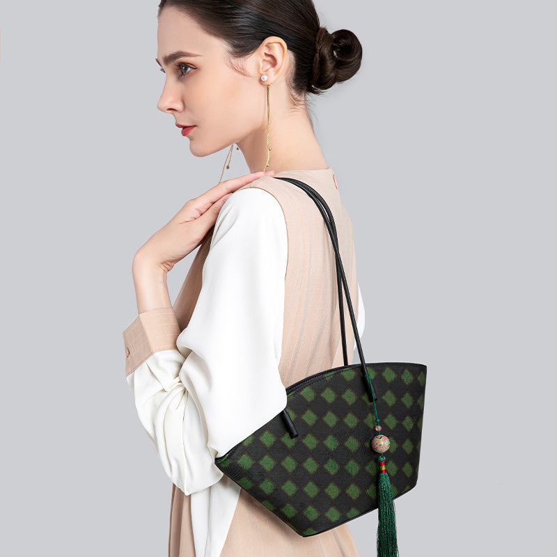 Fragrant Cloud Silk Vintage Green Shoulder Bag-Tote Bag-SinoCultural-SinoCultural