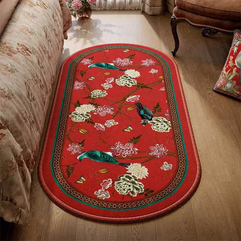 Chinoiserie Luxury Red Bedroom Runner Area Rug - SinoCultural
