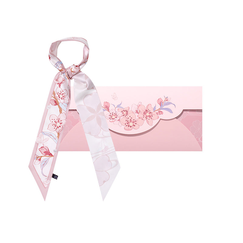 Palace Museum Floral Deity Headband Silk Twilly 120*5.8-Pink-LS006PK-SinoCultural