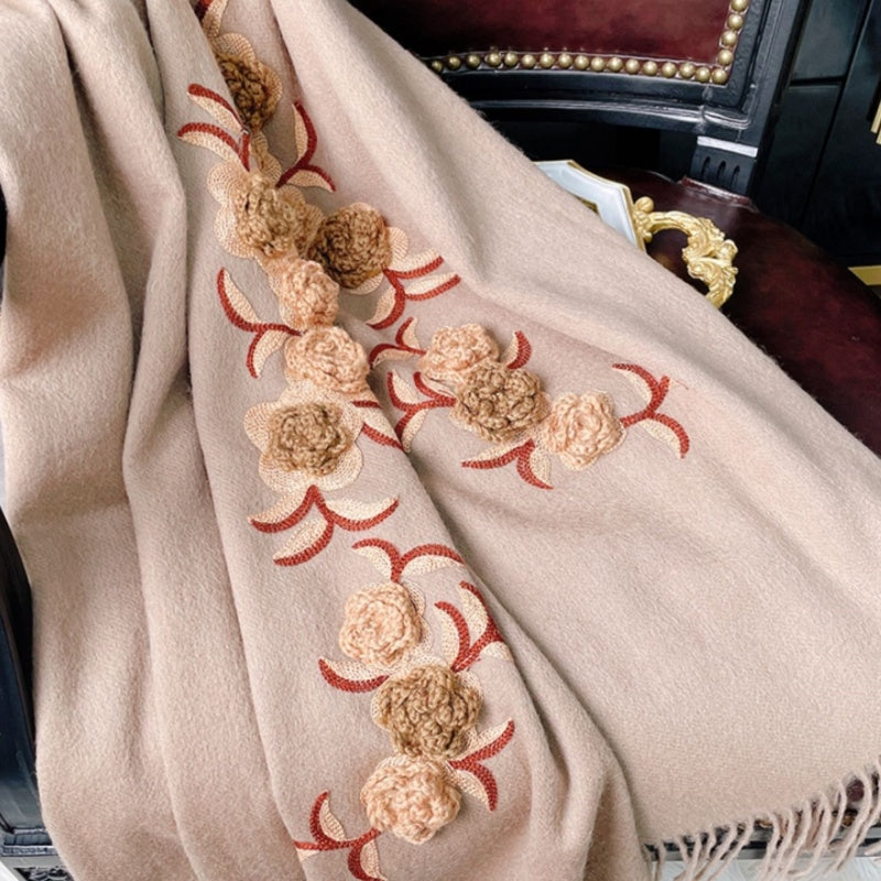Embroidery Flower Winter Cashmere Shawl Scarf 200*60-Scarf-SinoCultural-SinoCultural