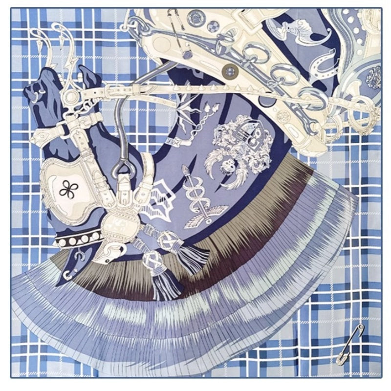 Mulberry Silk Stylish Abstract Lady Square Scarf 88-Scarf-SinoCultural-Blue-CXFJ010-SinoCultural