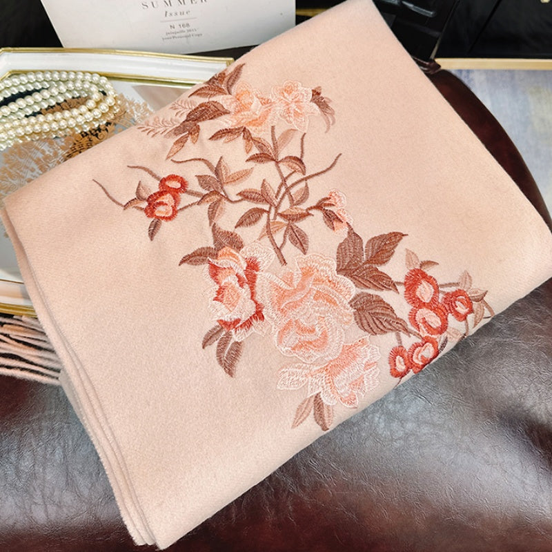 Embroidery Chinese Style Cashmere Shawl Scarf 200*60-Scarf-SinoCultural-Champagne-HYFSJ048A01-SinoCultural