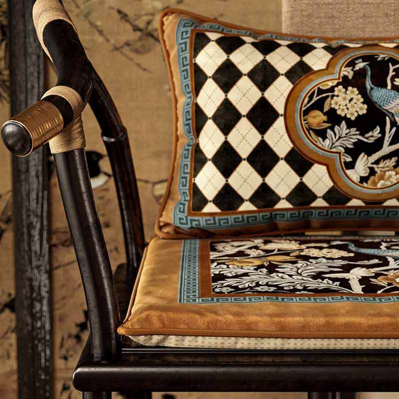 Chinoiserie Vintage Luxury Peacock Pattern Lumbar Pillow - SinoCultural -- WP023A01 - 