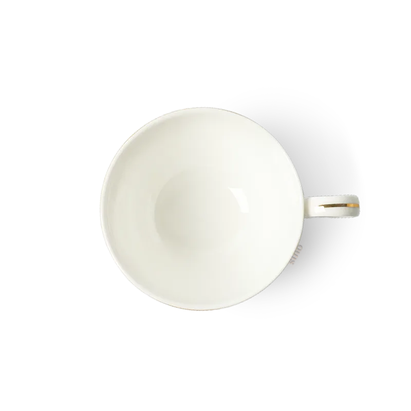 Top view of 180 mL Chinoiserie bone china tea cup with floral design.