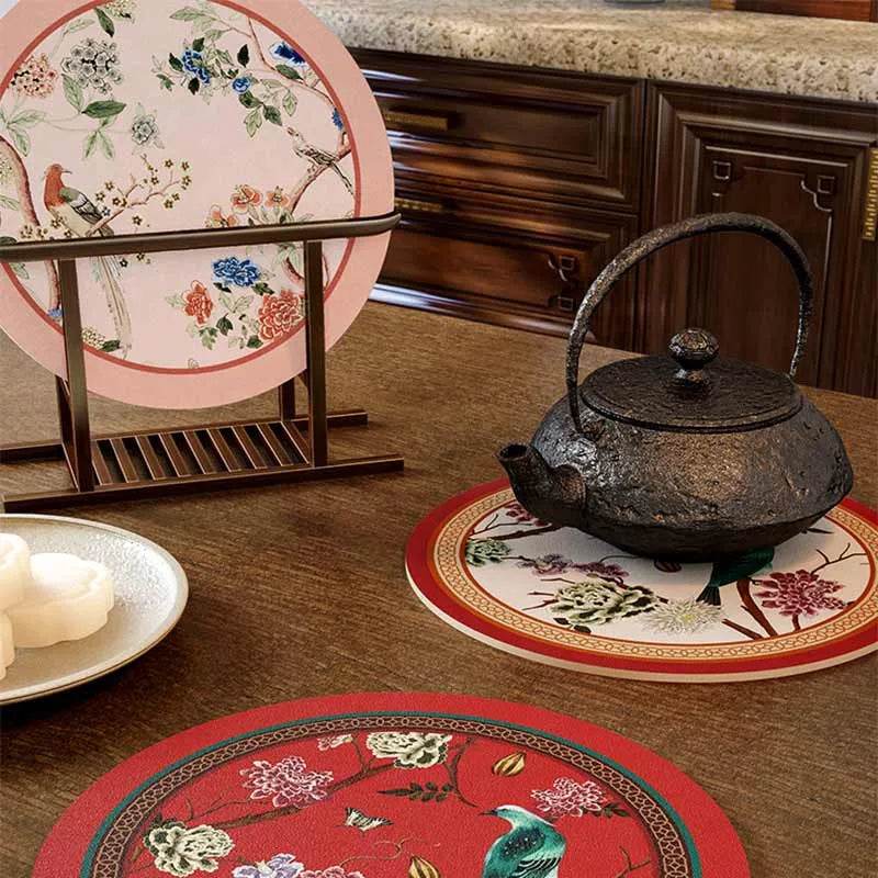 Chinoiserie Diatomite Absorbent Quick-Dry Non-Slip Round Coaster - SinoCultural