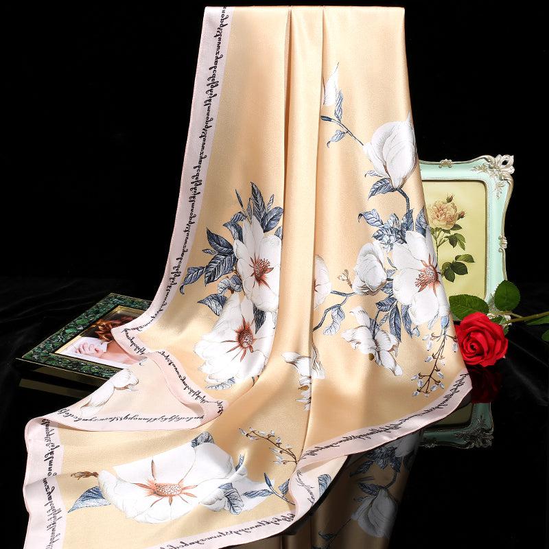 Su Embroidery Silk Flora Square Scarf 90-Scarf-SinoCultural-Champagne-HYFSJ009-3-SinoCultural