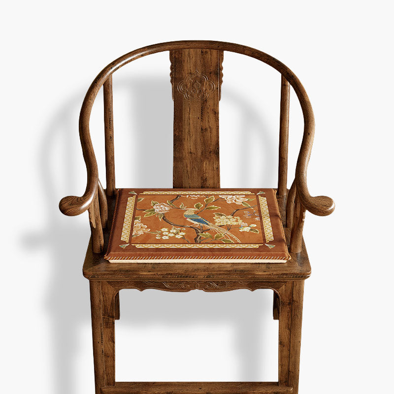 Chinoiserie Orange Chirp High-end Wooden Chair Cushion - SinoCultural