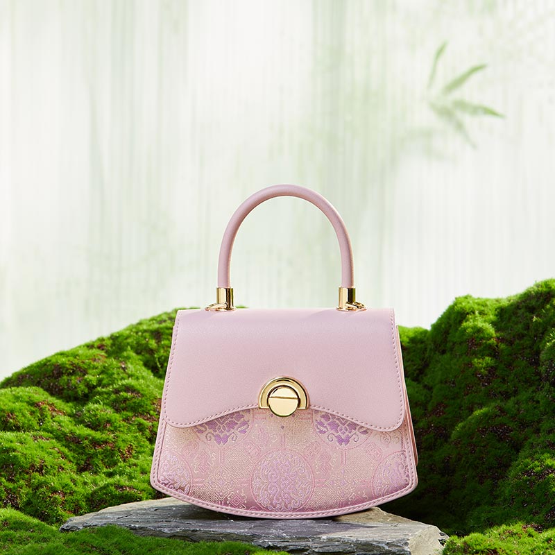 Brocade Jacquard Mulberry Silk Exquisite Handbag-Handbag-SinoCultural-Pink-Single Bag-P12049004P-2-SinoCultural