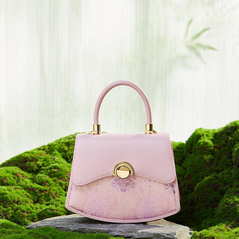 Brocade Jacquard Mulberry Silk Exquisite Handbag-Handbag-SinoCultural-Pink-Single Bag-P12049004-1-SinoCultural