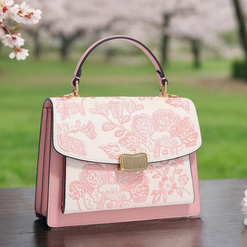 Embroidery Leather New Chinese Style Handbag Peony-CXXB049PK-SinoCultural