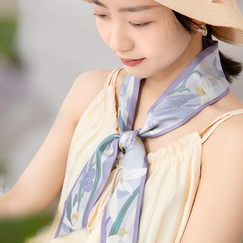 Palace Museum Floral Deity Headband Silk Twilly 120*5.8-SinoCultural