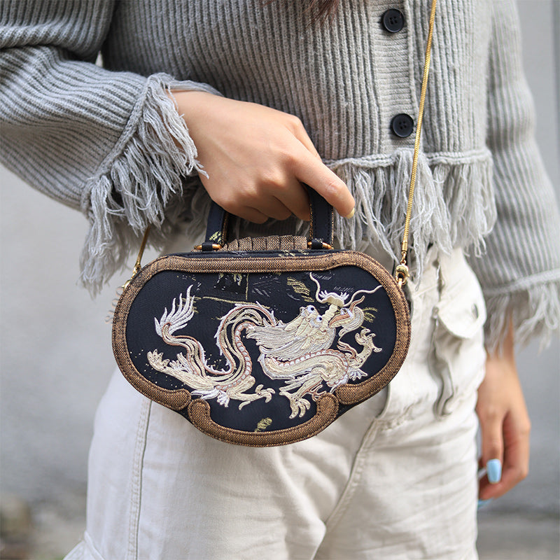 Ultra-Light Ruyi Loong Embroidery Handbag Recycled Fabric with Hualuo Silk 205g