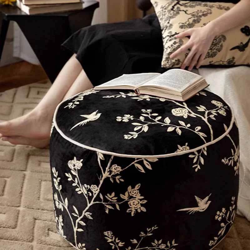 Chinoiserie Autumn Living Room Couch Cushion Pouf - SinoCultural -- B48J0006-1-C - 